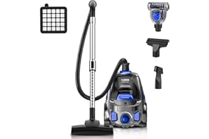 PKUYIE Canister Vacuum Cleaner, 32Kpa 1600W Bagless Vacuum Cleaner, Dust Full Indicator, H13 HEPA Filter, 3.7Qt Large Capacity, Lightweight Vac for Hard Floors, Carpet, Pet, Upholstery, Blue