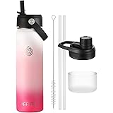 Affute Stainless Steel Insulated Water Bottle with Straw,Reusable Metal Water Bottle,with 2 Lids,Straws,Clear Boot,Double Lay