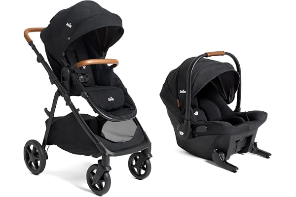 Joie Ginger and Mint Latch Travel System – 4-in-1 Travel System with Baseless Infant Car Seat & Stroller, One-Click Install, from Birth Stroller (Shale Dark)