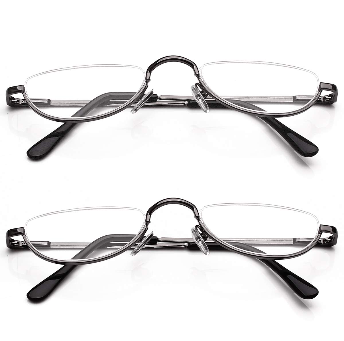 Ashilun 2 Pack Reading Glasses for Mens and Womens - Flat Top Metal Readers with Spring Hinge (2 Pack Grey, 1.75)