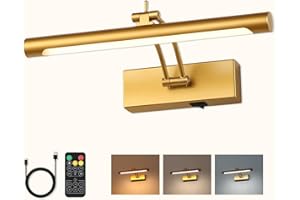 7Degobii Battery Operated Picture Light with Remote,Wireless Gallery Lights Gold 12in Rechargeable Display Light with Flexible Swing Arm,Dimmable Wall Sconce for Artwork on Wall