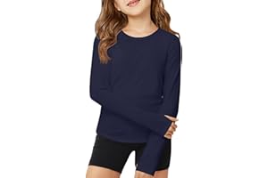 ZDC Girls Long Sleeve Athletic Shirts Kids Crewneck Quick Dry Workout Yoga Tops Basic Tees Activewear
