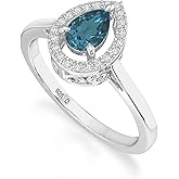 LUSTRE AND LIGHT Pear Natural Gemstone Halo Rings for Women in 925 Silver/18K Yellow/Rose Gold Vermeil, Birthstone Jewelry Gifts for Her Birthday, Wedding Anniversary, Christmas, Graduation