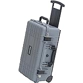 MEIJIA All Weather Rolling Waterproof Protective Case, Hard Camera Case,Dry Case with Retractable Pull Handle and Wheels,Foam Inserted,22 x13.81x9inches (Grey)