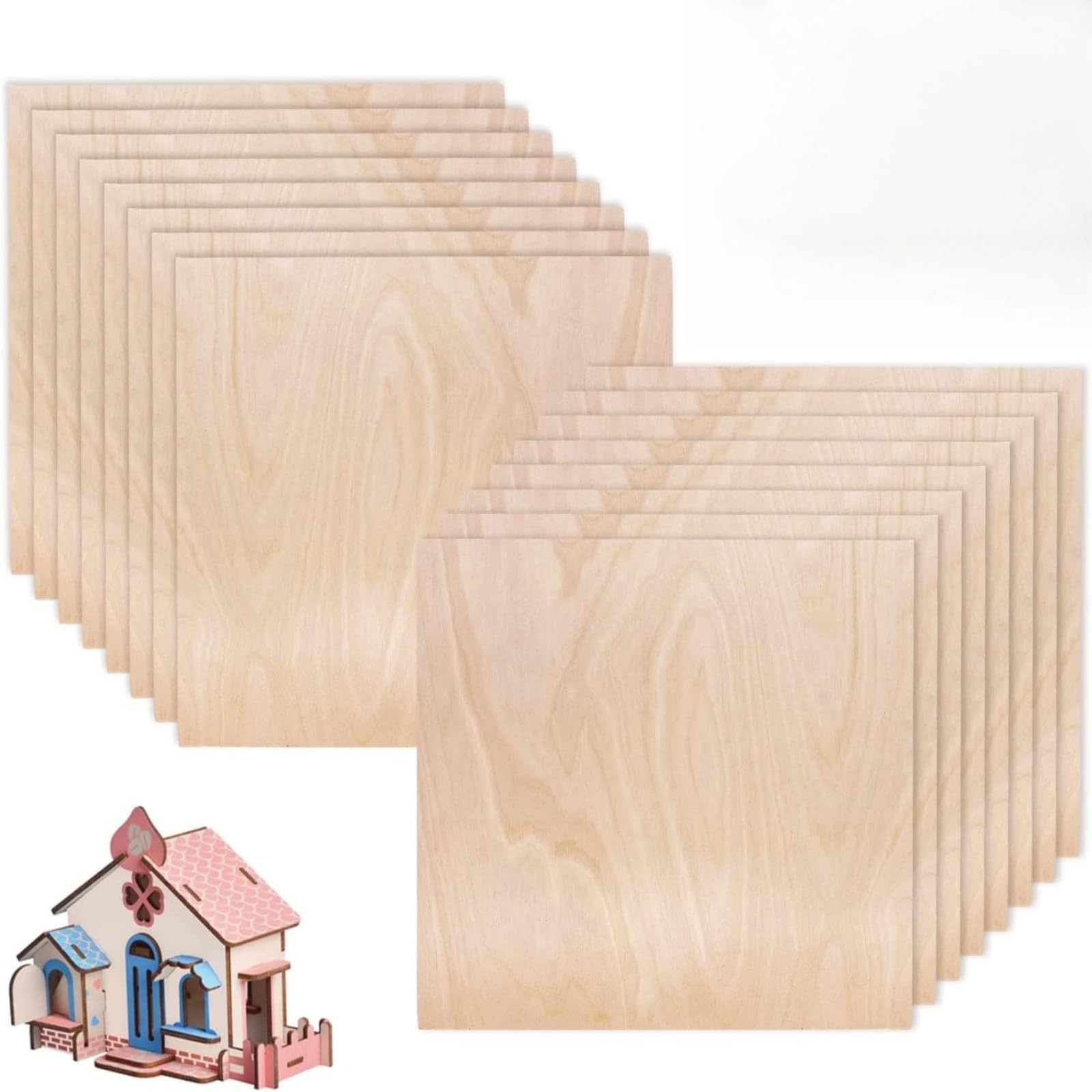Photo 1 of Baltic Birch Plywood 1/8 Inch (3mm) x 12" x 12", Pack of 16 – Premium Full Birch Craft Wood Sheets, Stronger Than Basswood, for Laser Cutting, CNC, Engraving, Wood Burning, and DIY – by Consmos