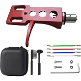 Universal Headshell LP Turntable Cartridge, Red. | Phonograph Lead Wires, Screws, Turntable Stylus Cleaning Brush, Headshell Storage Case.