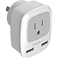 China Australia New Zealand Power Plug Adapter, TESSAN AU Travel Adaptor 3 in 1 US Grounded Outlet with 2 USB Ports for USA t