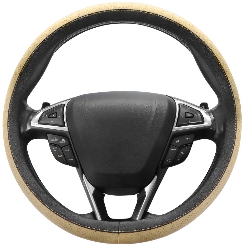 SEG Direct Microfiber Leather Beige Steering Wheel Cover Universal Fit
