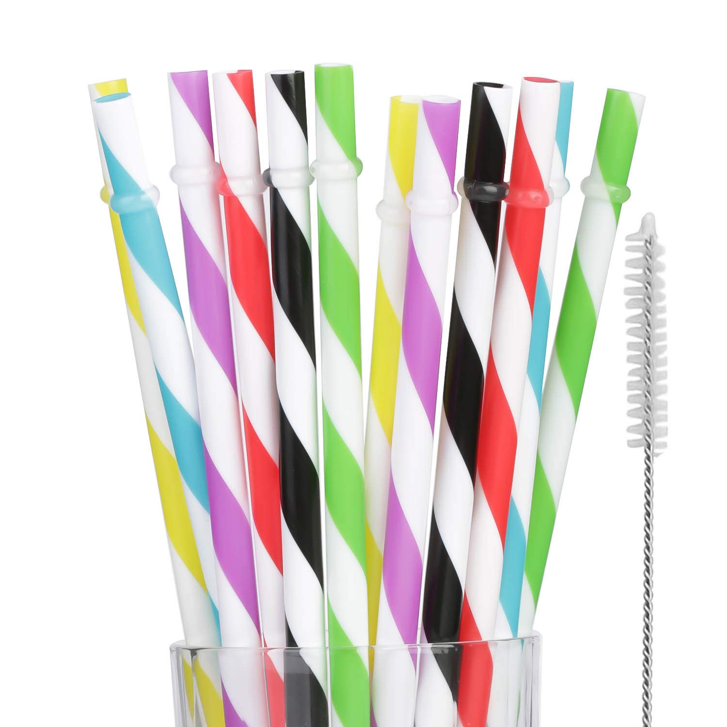 Dakoufish BPA Free 12 Piece 9 Inch Reusable Plastic Thick Drinking Straws for Mason Jar Rambler Big Stripe（9inch，6color）