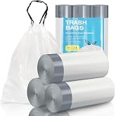 ELPHECO Small Drawstring Trash Bags, 2.6 Gallon, 60 Count, Clear | For 2.5-4 Gallon Cans, Strong Drawstring Garbage Bags, Clear Leakage-Free Bags, Tear-Free, 3 Rolls