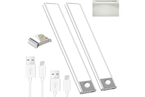 SUNLINKCO 11in Under Cabinet Lights,60LED Motion Sensor Light Indoor Wireless,Magnetic 2500mAh Rechargeable Battery Under Counter Lights,Type C USB Closet Lighting for Kitchen,Wardrobe, Bedroom,Warm Light-2pack