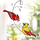 Stained Glass Cardinal Suncatchers for Women Gifts,Male & Female Cardinal Sun Catcher Stained Glass for Window Hangings,Red Birds Sun Catchers for Christmas Dec, Rememberce Gifts for Bird Lovers