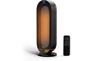 DUOMIY Space Heater for Indoor Use, 1500W Electric Heaters with 100° Oscillation, 1-12H Timer, Remote, Tower Heater Quick 2s PTC Ceramic Heating, Safety Heater for Office, Bedroom, Large Room (Black)