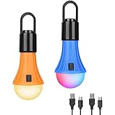 Lepro RGB Camping Light Bulbs, 7 Light Modes Rechargeable LED Camping Lanterns, Waterproof Hanging Tent Lights with Clip Hook
