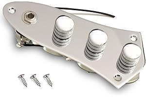 LAMSAM 𝙋𝙧𝙚𝙬𝙞𝙧𝙚𝙙 𝘾𝙤𝙣𝙩𝙧𝙤𝙡 𝙋𝙡𝙖𝙩𝙚 for Jazz Bass Guitar, Loaded Guitar Control Board Wired with Alpha Potentiometers Full Contact Output Jack, As Luthier's Replacement Parts, Chrome-02
