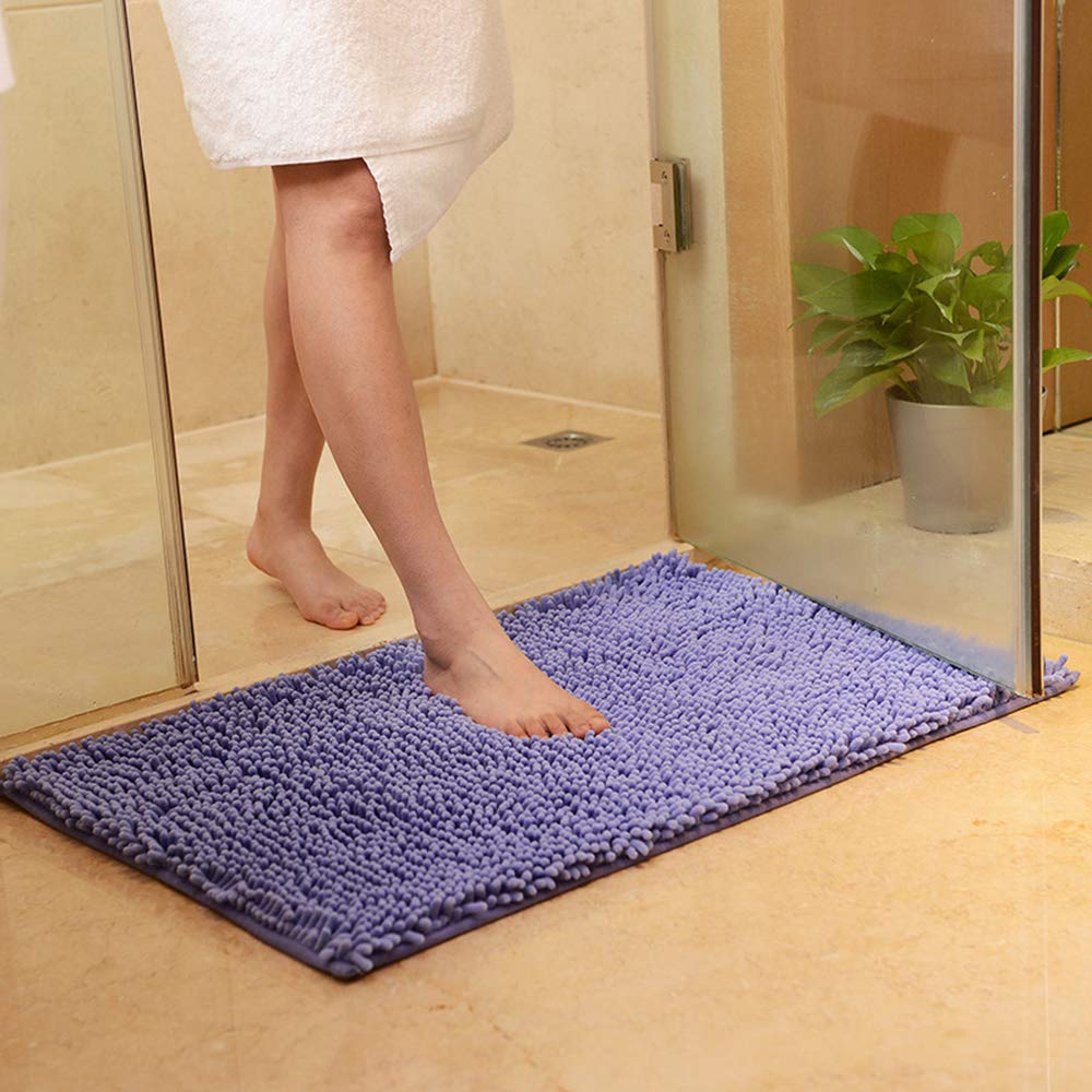 ele ELEOPTION Soft Shag Bath Mat Rug Kitchen Rug Door Way Feet Mat Anti-slip Strip Absorbent Doormat Bathroom Shower Rugs Shaggy Carpet, Purple, 60 x 90 cm