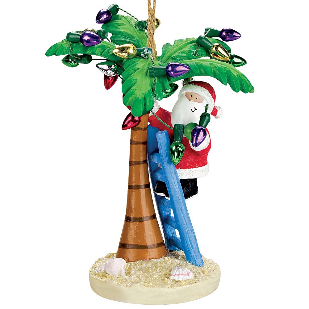 Coastal Santa Decorating Tropical Island Palm Tree Christmas Ornament
