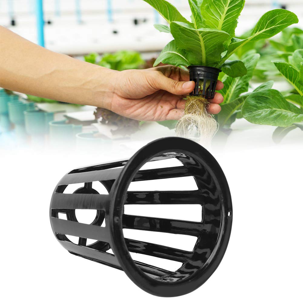 50Pcs Hydroponics Mesh Pot, Plant Flower Growing Basket Mesh Pot Net Orchids Slotted Mesh Cup Net Pots for Greenhouse (Black)