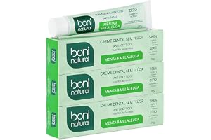 BONI NATURAL - Creme Dental com óleos naturais de Menta e Melaleuca Vegano e Natural, Sem Flúor, Sem Triclosan, 90g, 3 unidades Leve Mais Pa