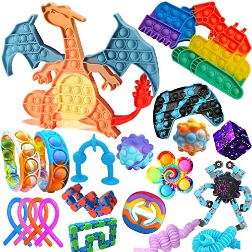 Fidget Toy Pack Big Pop it Dinosaur Poppet Sensory Toys Girls Boys Popits Figit Set Bulk Mini