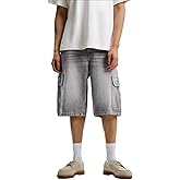 Mens Loose Denim Shorts Baggy Casual Wide Leg Mid Jean Jorts Zipper Hip Hop Shorts with Pockets Streetwear