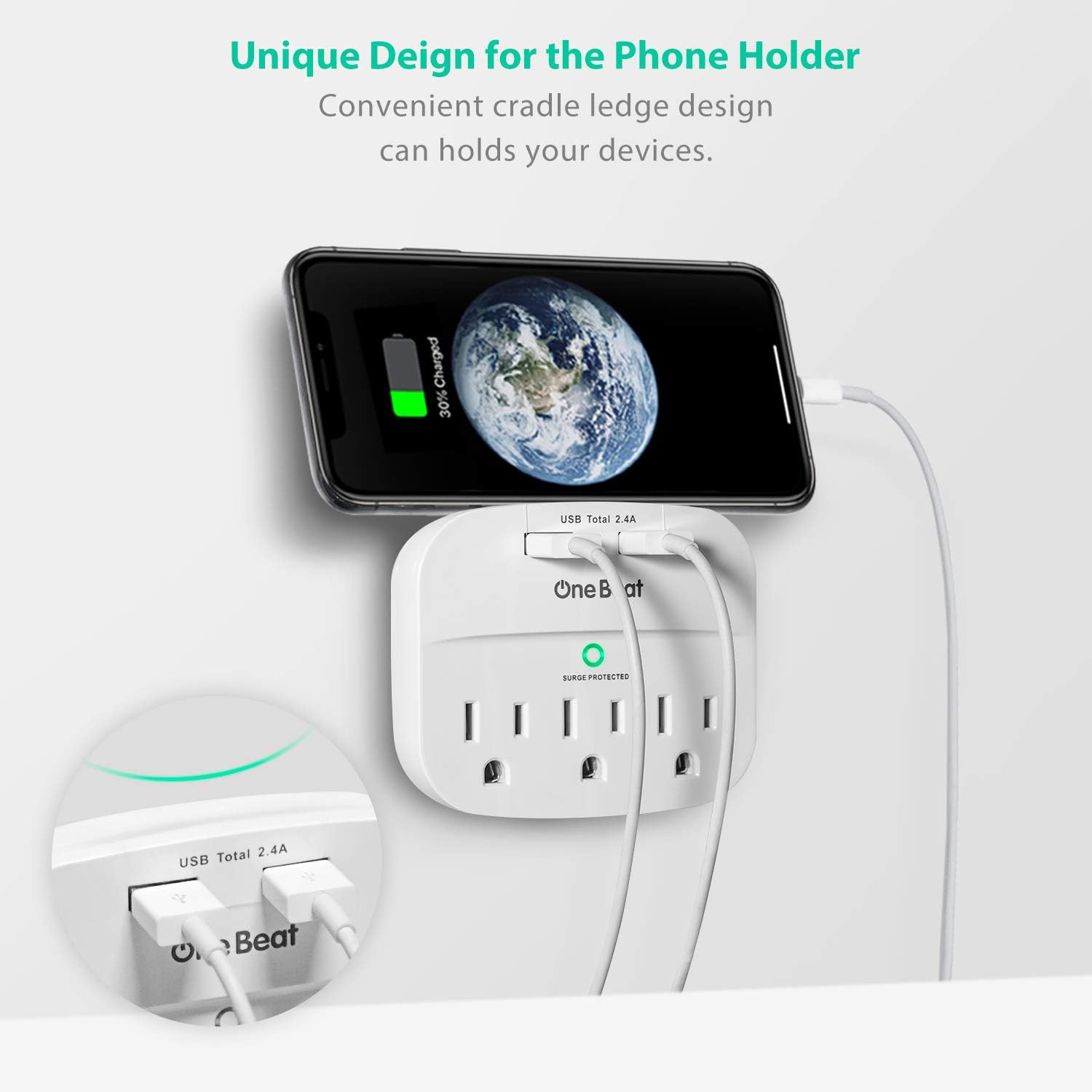 3-Outlet Surge Protector, Multi Plug Outlet Extender Power Strip with 2 USB Wall Charger(Smart 2.4A), 490 Joules, ETL UL Listed, Outlet Adapter for Home, School, Office: Electronics