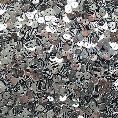 5mm Flat Round Sequin Paillettes ~ Silver Black Stripe Tiger Effect Metallic ~ Loose sequins for embroidery, bridal, applique, arts, crafts, and embellishment. Made in USA.