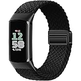 Elastic Braided Bands Compatible with Fitbit Charge 5/Fitbit Charge 6 for Women Men,Adjustable Breathable Replacement Stretchy Nylon Loop Wristband Sport Strap