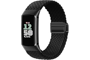 ZEEFLUFUN Elastic Braided Bands Compatible with Fitbit Charge 5/Fitbit Charge 6 for Women Men,Adjustable Breathable Replacement Stretchy Nylon Loop Wristband Sport Strap