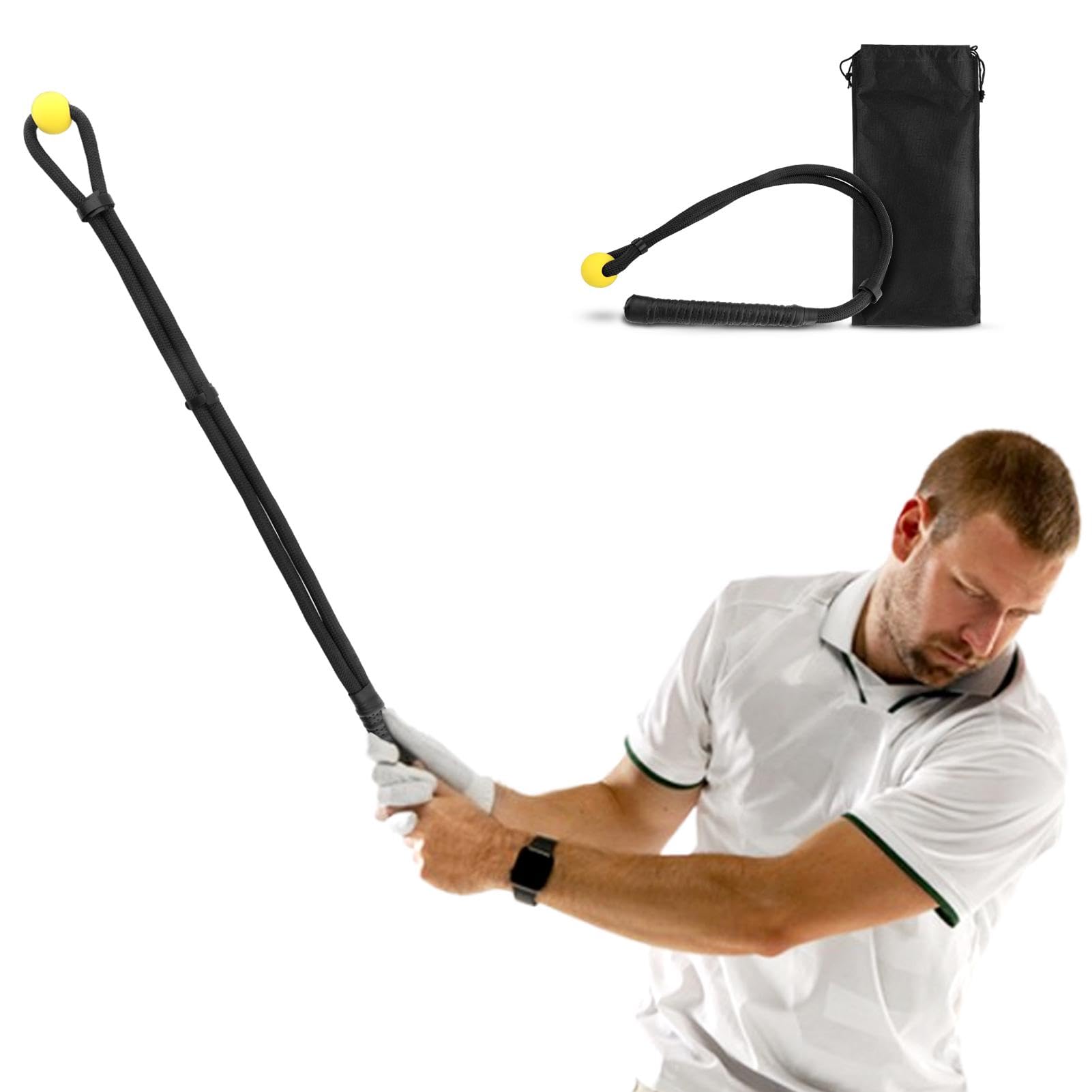 Photo 1 of JIANWEI Golf Swing Training Aid, Rope Trainer Equipment Improve Swing Speed Lagging Rhythm, Golf Warm-Up Exercise for Strength and Training Arm for Golf Beginner(Black)