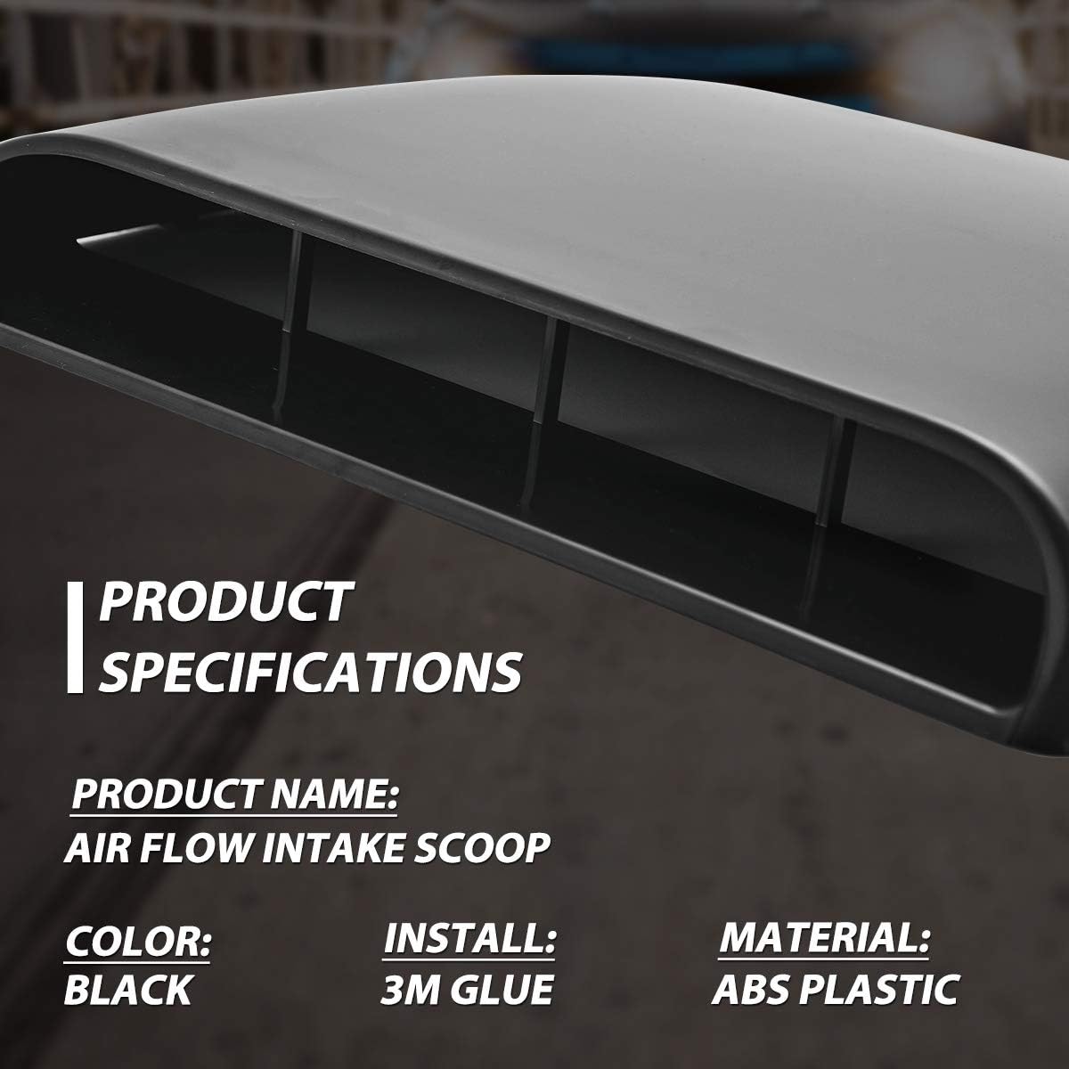 KATUR Universal Car Decorative Air Flow Intake Hood Scoop Vent Turbo Bonnet Cover Black - Image 5