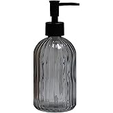 YYTSGG Grey Glass Soap Dispenser with Black Plastic Pump, 13.5oz Refillable Liquid Hand Soap Dispenser, Lotion Dish Soap Dispenser for Modern Home Decor, Bathroom, Kitchen Countertop, Hotel