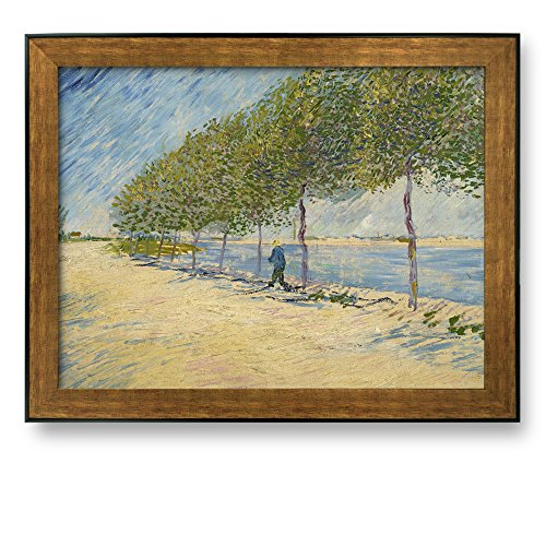 Along The Seine by Vincent Van Gogh Framed Art Print Famous Painting Wall Decor Bronze and Black Frame
