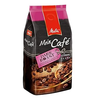 Melitta Ganze Kaffeebohnen, charaktervoll und intensiv mit Nuancen dunkler Schokolade, kräftiger Röstgrad, Stärke 4, Mein Caf
