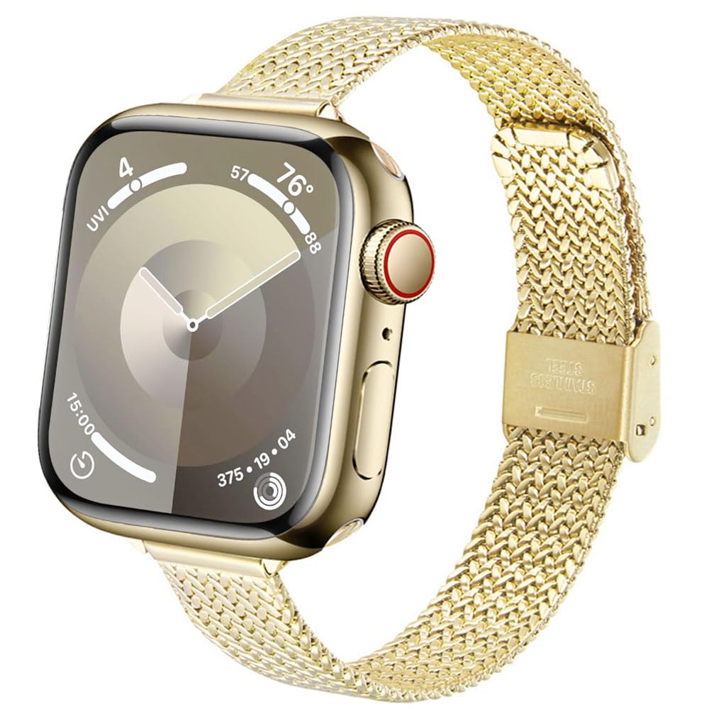 DEALELE Armband Kompatibel für Apple Watch Series 49mm 46mm 42mm 45mm 41mm 44mm 40mm 38mm, Schlankes Dünne Edelstahl Metall Ersatz Armbänder für iWatch 10/9 / 8/7 / 6/5 / 4/3 / SE Damen Herren