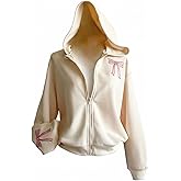 BEAUDRM Girl's Bow Graphic Zip Up Hoodie Lightweight Sweatshirts Cute Preppy Coquette Tops Streetwear