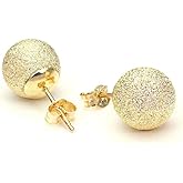 The Gold Port TGP 18K Gold Plated Frosted Ball Stud Earrings 10mm, Hypoallergenic Gold Ball Earrings for Women