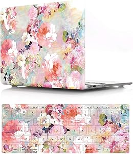 HRH 2 in 1 Pink Watercolor Flower Laptop Body Shell PC Protective Hard Case Cover and Matching Silicone Keyboard Cover for MacBook Air 11 inch 11.6"(Models: A1370 and A1465)