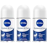NIVEA Protect & Care Roll-On Deodorant, 72H Protection, 0% Alcohol, Freshness, Gentle Underarm Skin Care, 50ml, Dermatologist Tested, Pack of 3