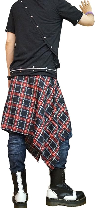 Amazon Hippies ヒッピーズ 巻き スカート マント シャツ風 メンズ レディース チェック 無地 腰巻 パンク V系 4922 ブラック チェック メンズ 通販