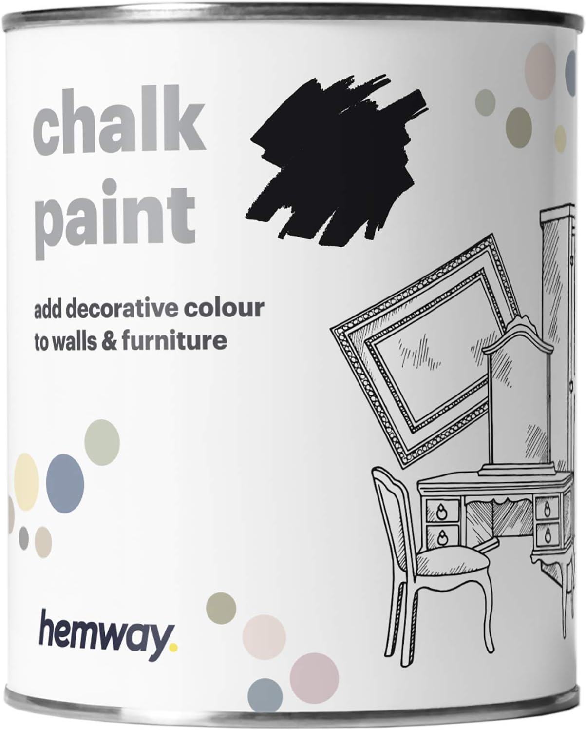 Hemway Chalk Paint Jet Black Furniture Paint 1L, Matt Finish Shabby Chic, Chalk Furniture & Walls, Quick Dry & 1 Coat