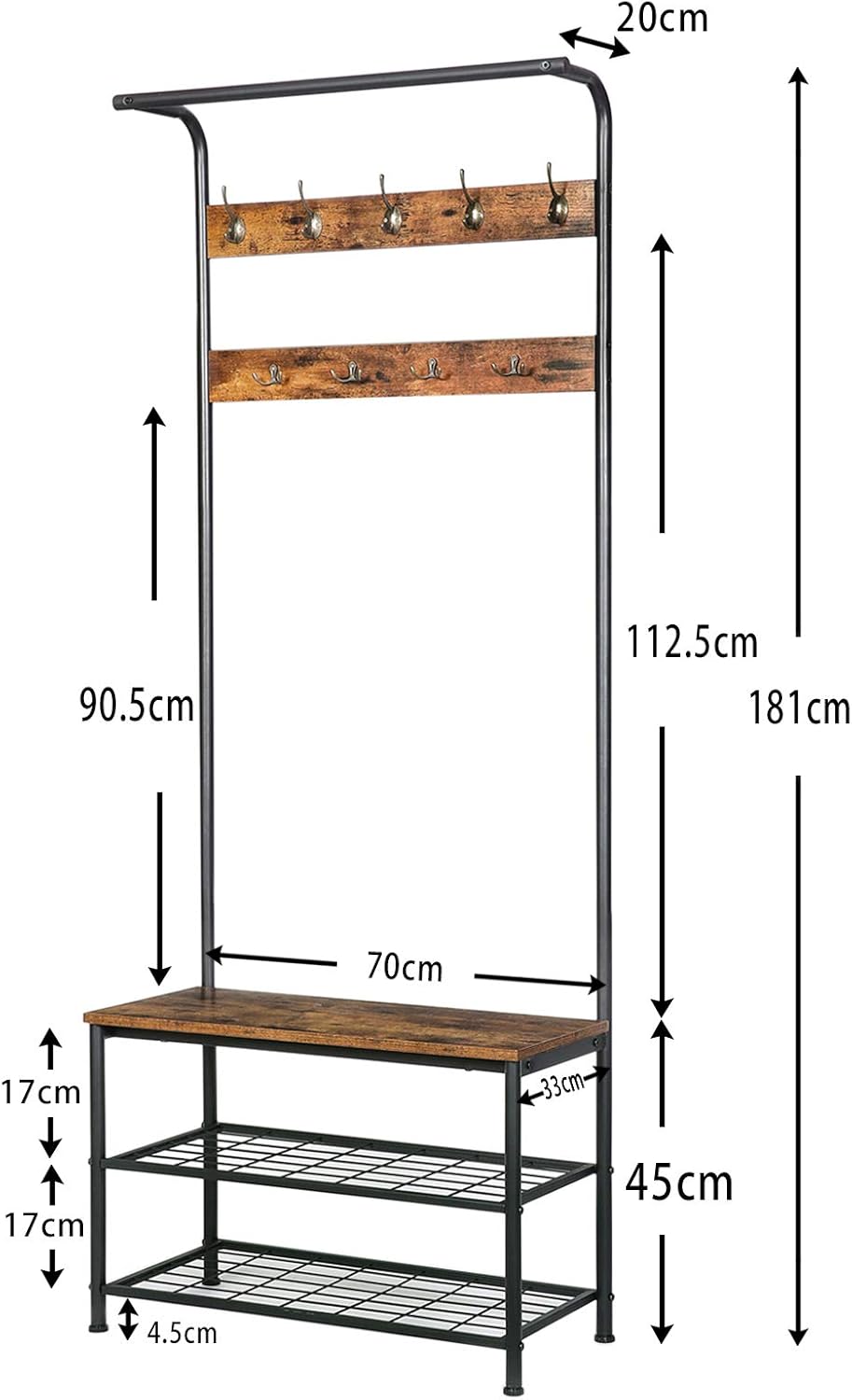 hoobro shoe rack on Rustic Brown Ebf02mt01 Wood Look Accent Furniture With Stable Metal Frame Entryway Shoe Storage Shelf With Bench Easy Assembly Hoobro Coat Rack Stand Industrial Hall Tree 3 In 1 Design Coat Racks