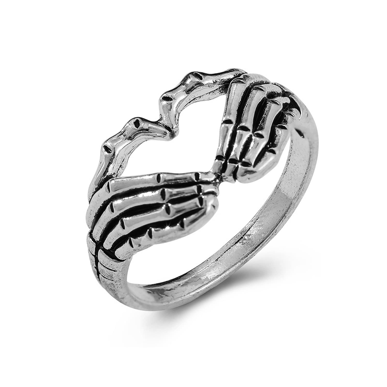 Yienate Punk Skull Hand Claw Ring Silver Goth Heart Skelton Hand Wrap Band Ring for Women Girls