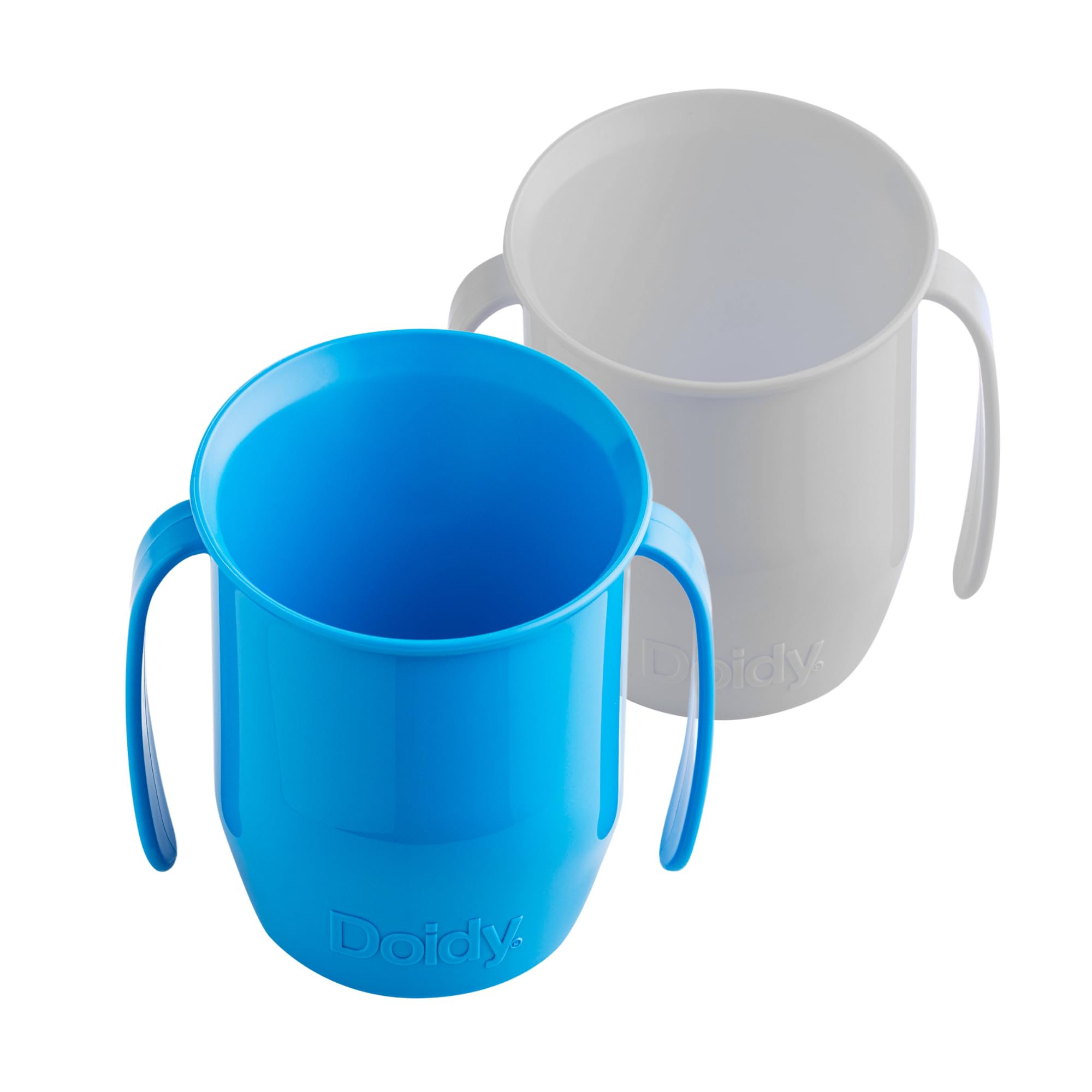 Doidy Cup, Open Cup for Training Baby 6 Months-3 Years, 200ml, Slanted Weaning Cup with Handles for Learning to Drink, BPA Free, 2 Pack (Blue/Grey)