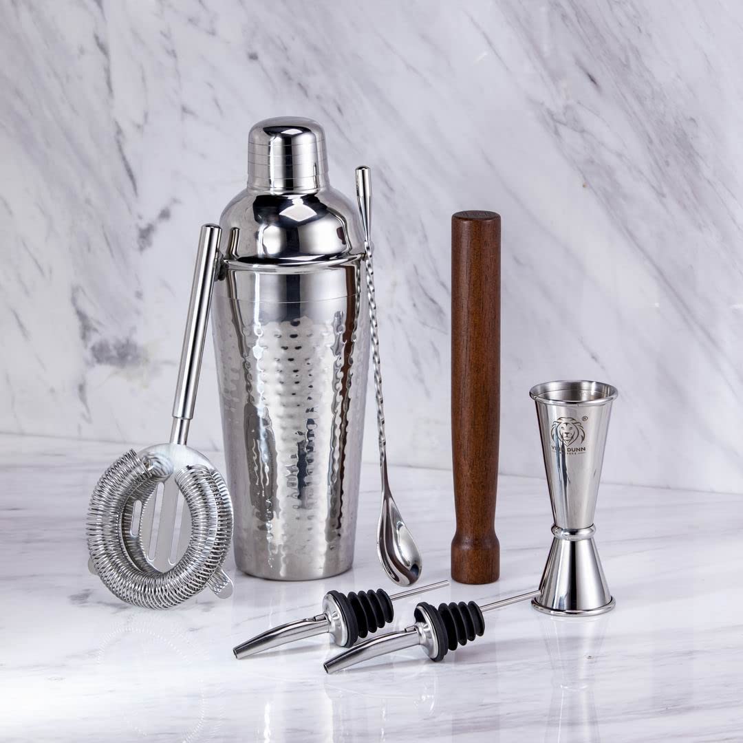 KNIGHTSBRIDGE Cocktail Making Set | Gift Ready Cocktail Shaker Set with Travel Cotton Bag | Full Bartender Kit for Home & Bar by VINN DUNN | (CHROME)