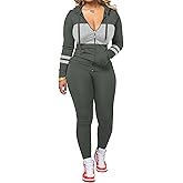 STOLKISS Women 2 Piece Outfits Workout Sets Bodycon Legging Jacket Tracksuit Zip Up Hoodie Jogger Matching Sweat Pants Set