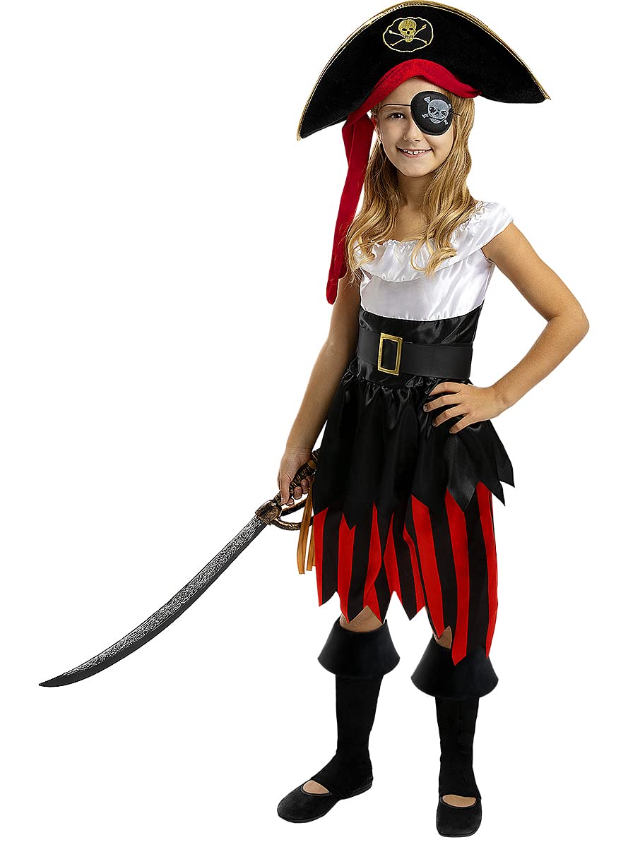 Funidelia | Pirate Costumes - Buccaneer Collection for girl Corsair, Buccaneer - Costumes for kids, accessory fancy dress & props for Halloween, carnival & parties - Size 10-12 years - Black