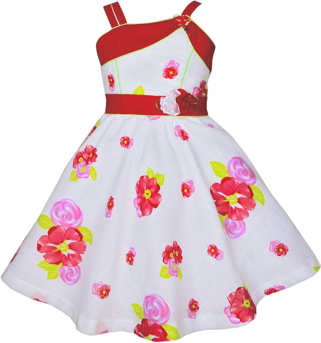 white dress with red roses