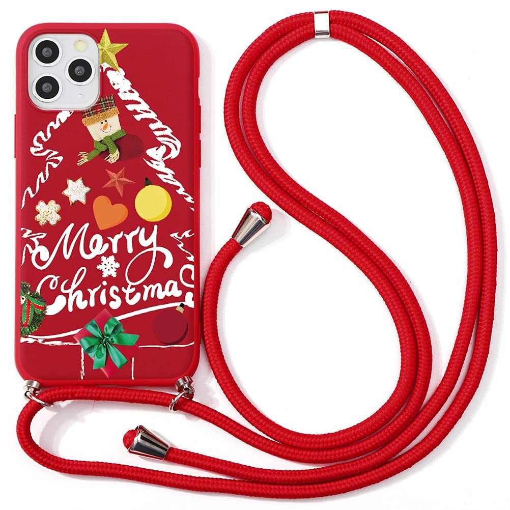 Pnakqil lanyard phone case for Apple iPhone 11 6.1 inch, Soft Frosted TPU Ultra-Slim Case With Personality Print Pattern Crossbody Case Necklace Adjustable Lanyard Case for iPhone 11, Christmas