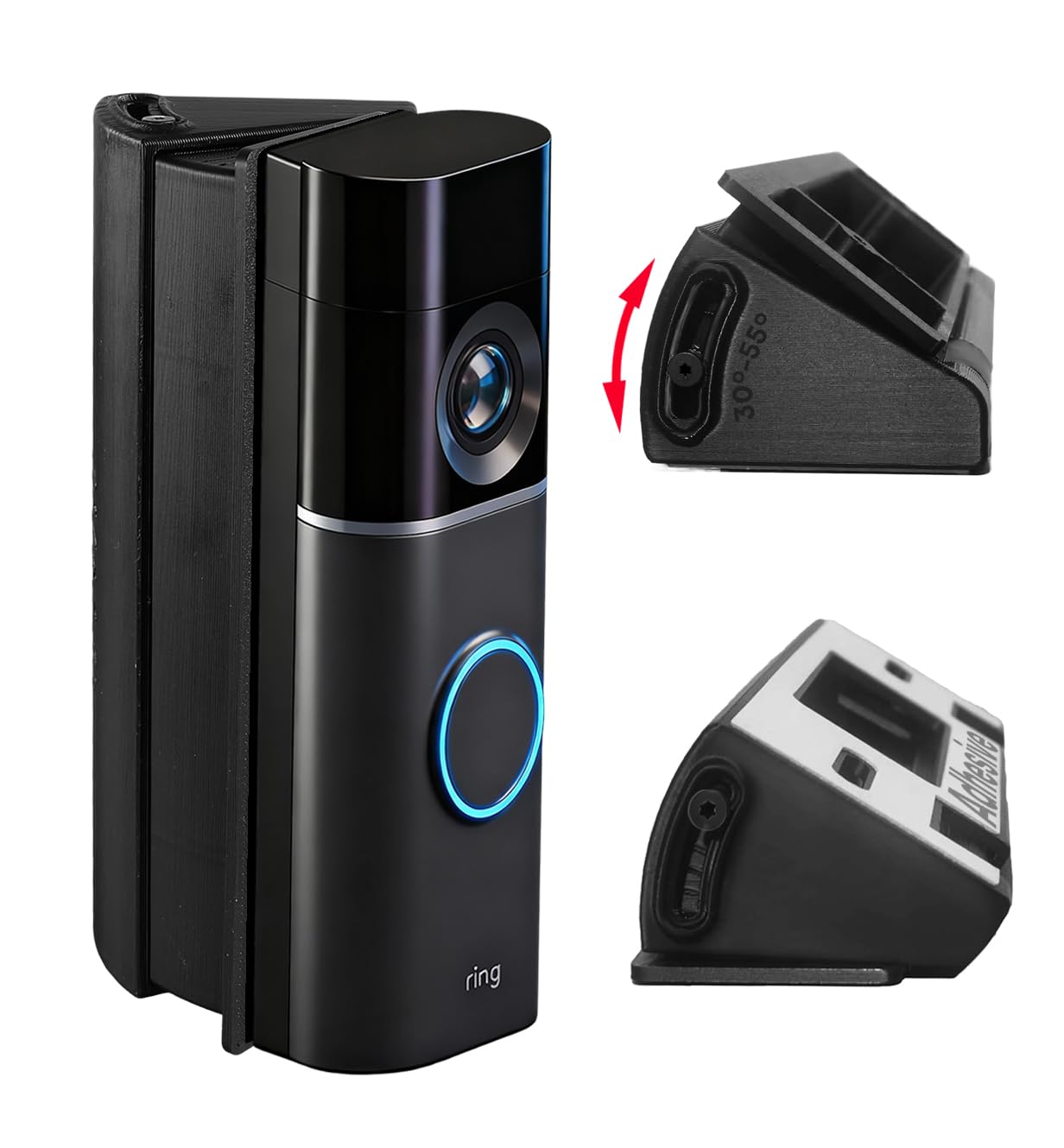 Photo 1 of Ivaso 30°-55° Adjustable Angle Mount Bracket for Ring Wired Doorbell Pro 3rd Gen 4K/ Plus 2nd Gen 2K 2025, Both Drill & No Drill Aavailable with Security Screws